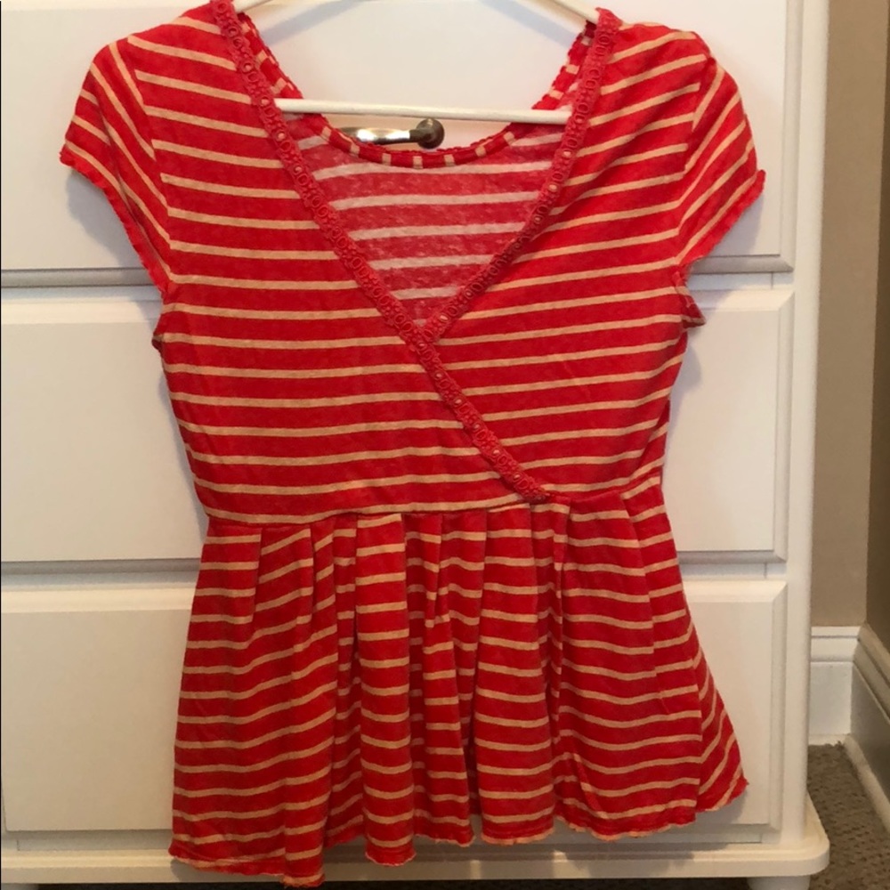 Free People coral and tan striped top